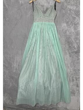 Speechless Dress Womens Size 5 Light Green Beaded Formal Gown Prom Maxi Tulle